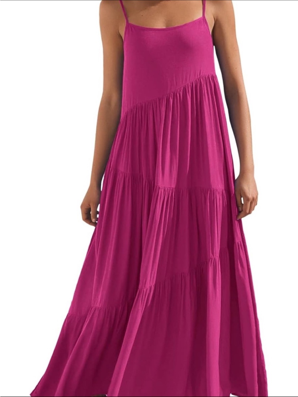 Women’s Pink Spaghetti-Strap Tiered Dress
